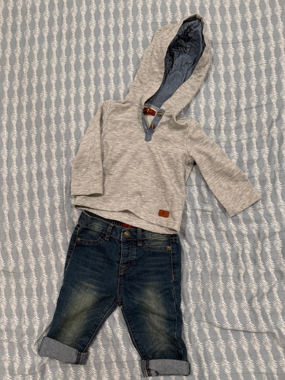 7 For All Mankind Baby Two-Piece Heather Gray Hoodie & Cuffed Jeans Outfit Set